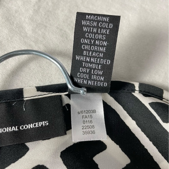 INC International Concepts Black and Cream patterned blouse. Roll tab sleeves. - Picture 8 of 9